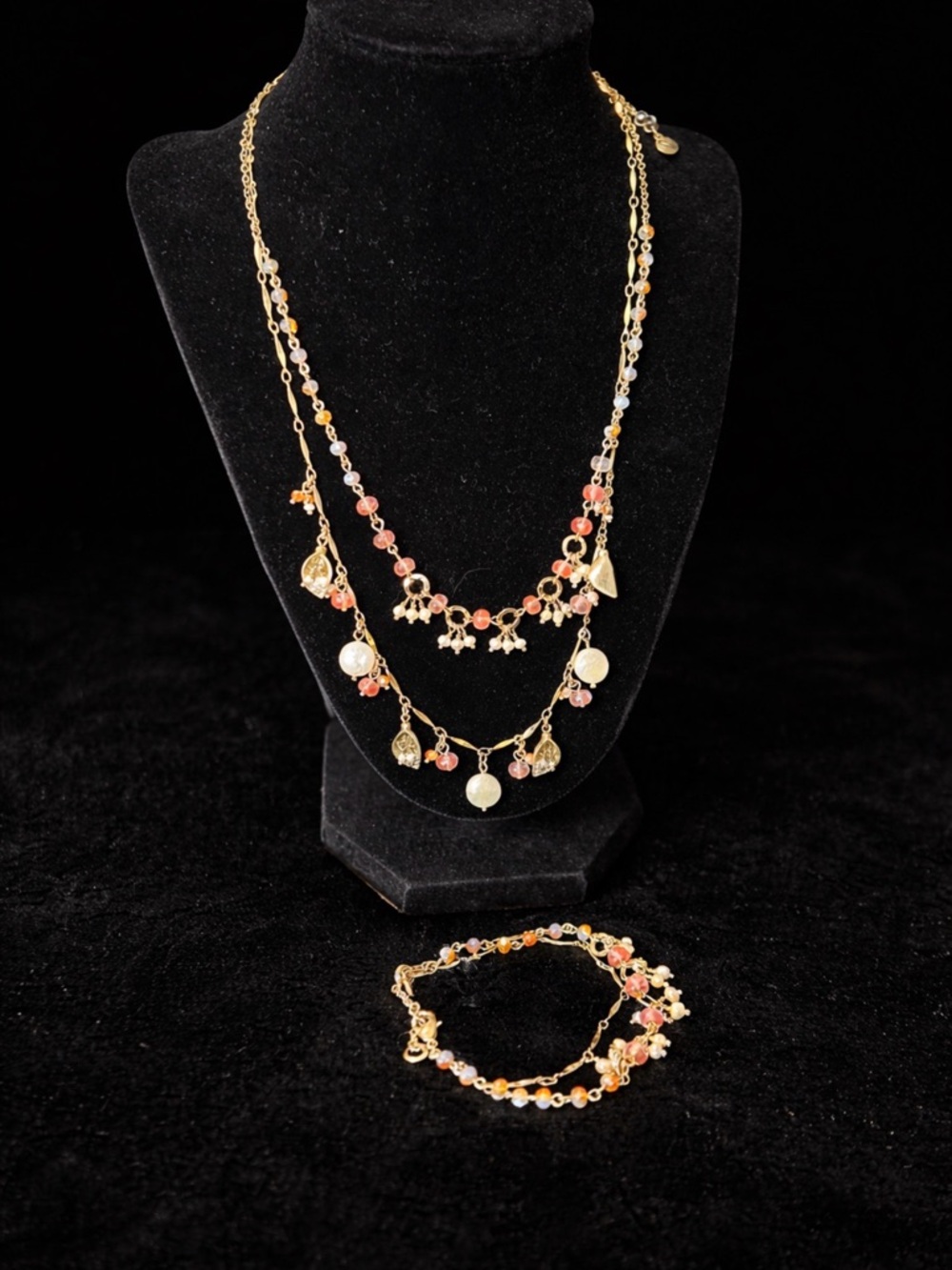 Chloe + Isabel Gold-Tone Layered Necklace with Pink & Coral Beads